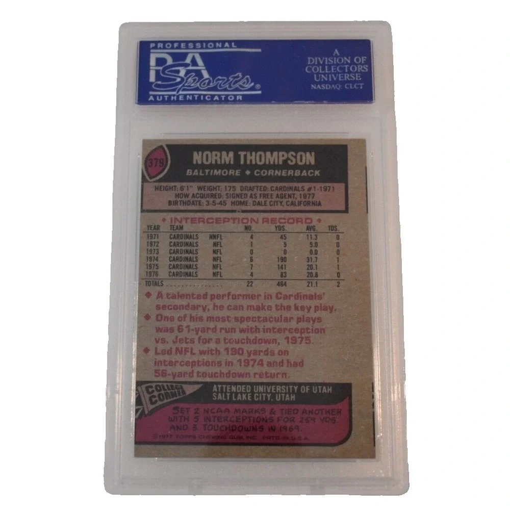 1977 Topps 379 Norm Thompson Colts PSA 8 NM-MT MC 11791215 Football Card